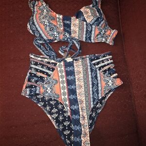 Cupshe Blue and Orange Patterned Bikini